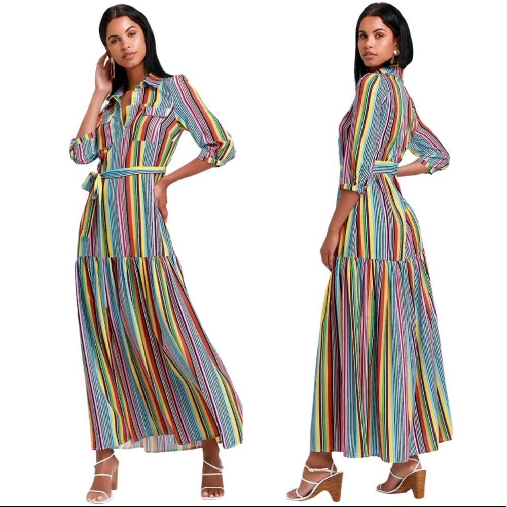 SOLD—————-Lulu's Size Medium Marvel Light Rainbow Stripe Maxi Dress NEW NWOT - Picture 13 of 13